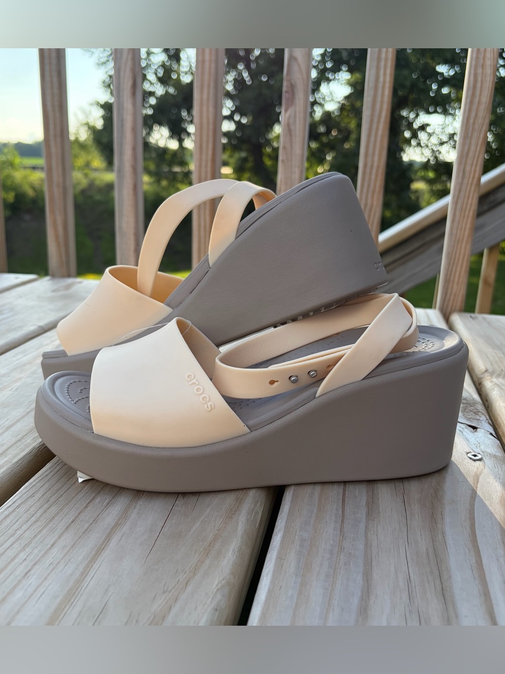 Crocs Brooklyn Women's Ankle Strap Wedge Sandals 9 Comfort Casual Neutral Chunky